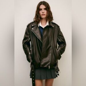 ZARA WASHED FAUX LEATHER OVERSIZED BIKER JACKET